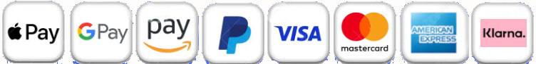 Apple Pay, Google Pay, PayPal, Amazon Pay, VISA, Mastercard, AMEX