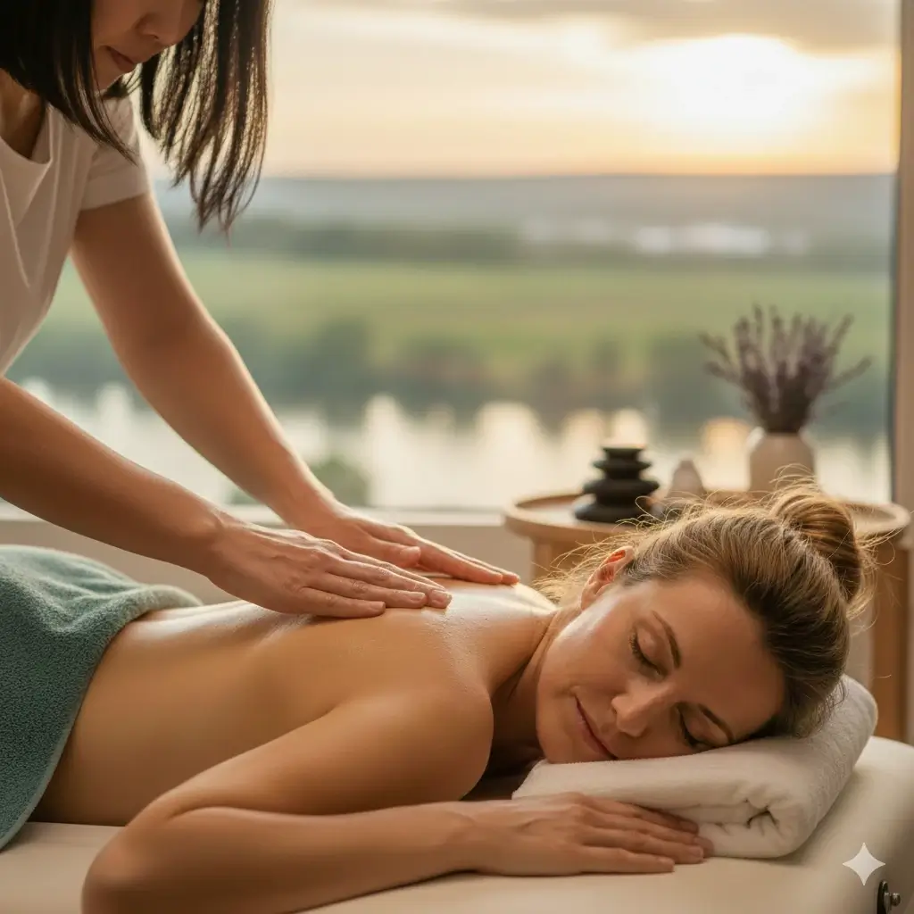 Kunde genießt die mobile Massage zu Hause